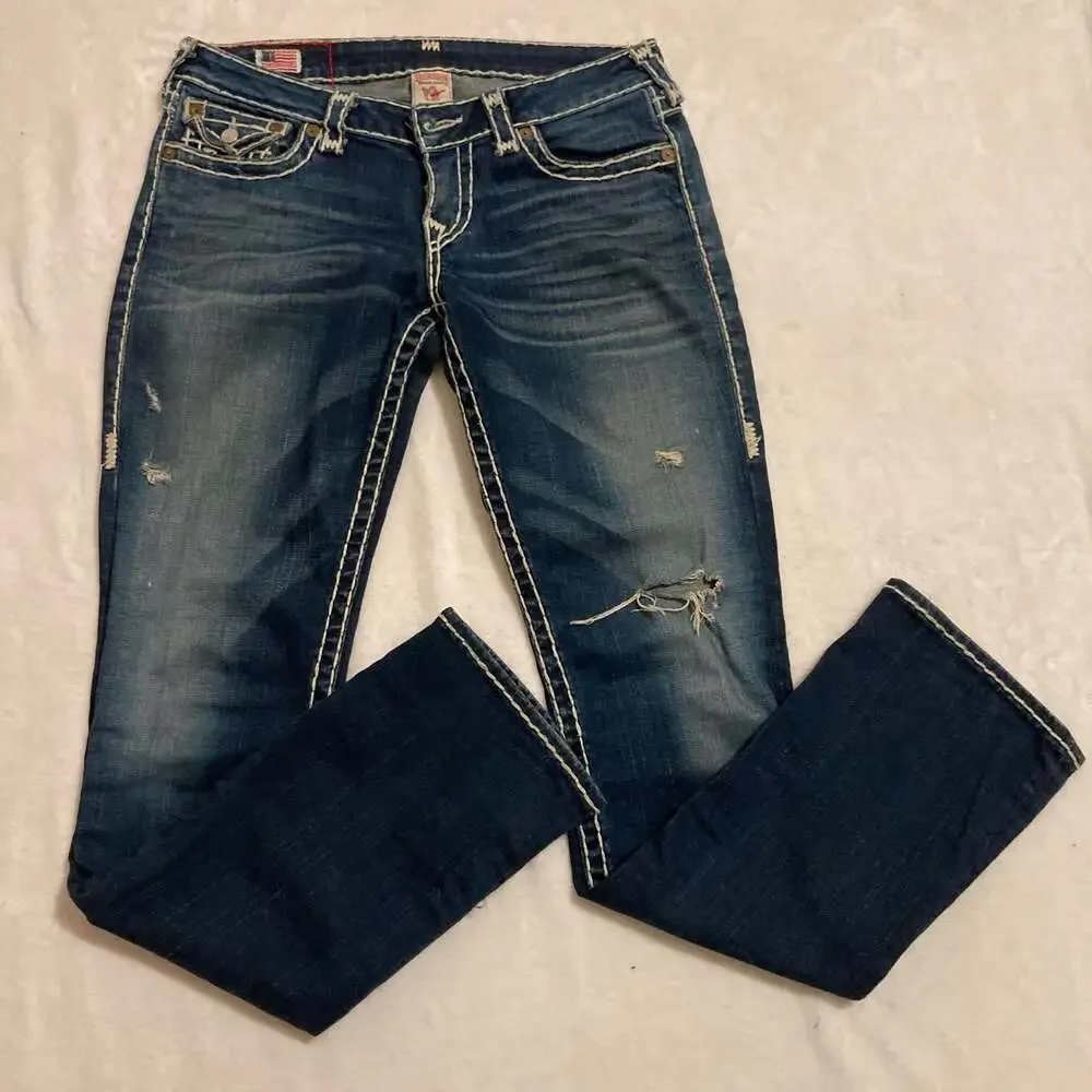 True Religion Billy Joey Super T Thick Thread Jeans Size 28 Made in USA